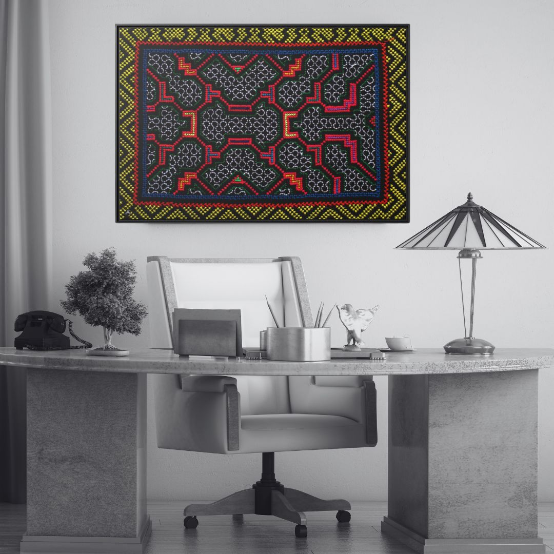 NII SHINAN Kené canvas in an office interior