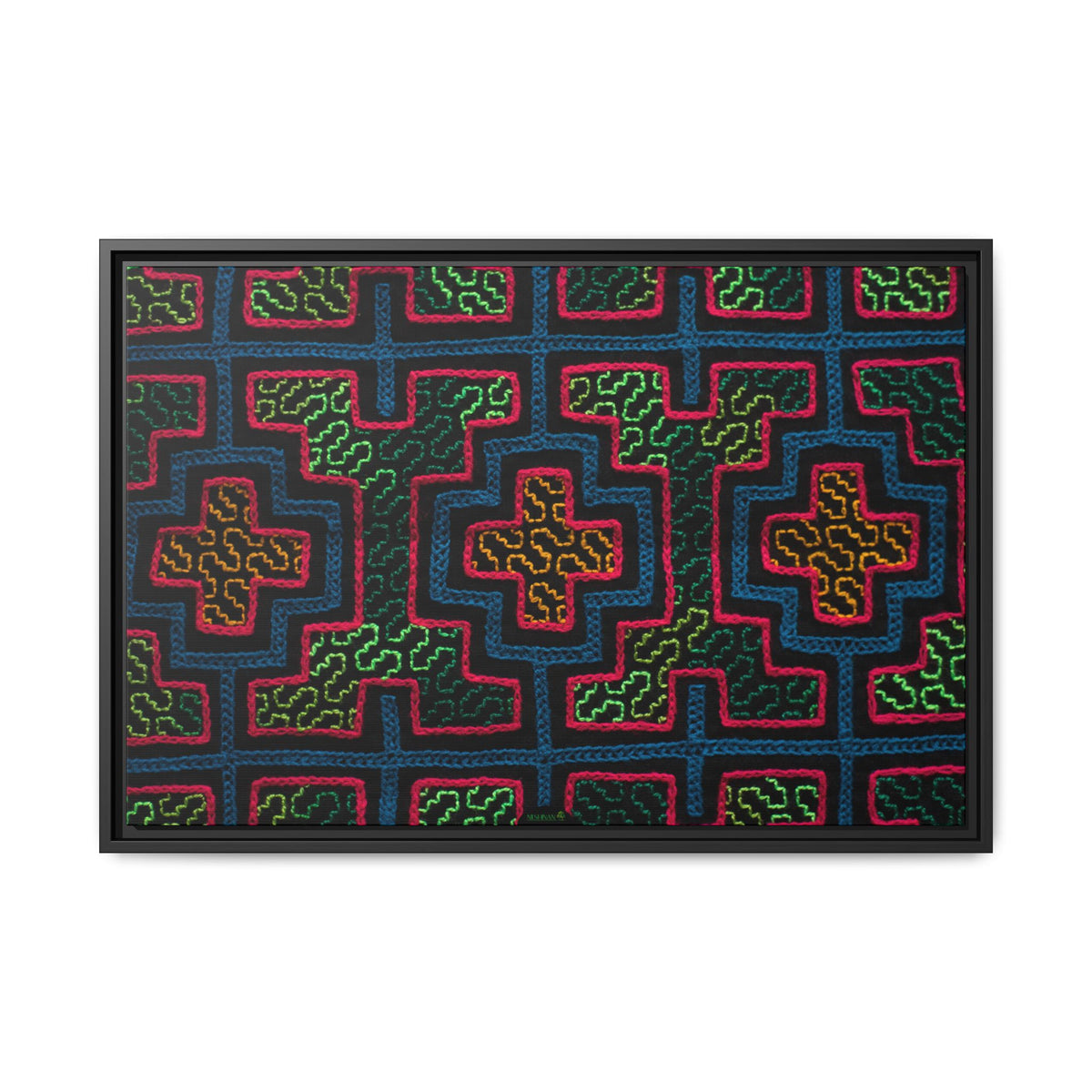 Moatian Kené – Amazonian rivers, framed canvas