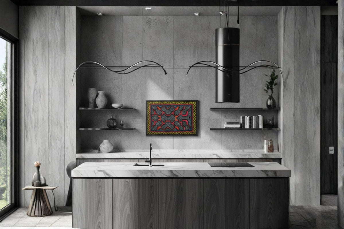 Xao Kené canvas in a contemporary kitchen interior