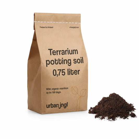 Terrarium Potting Soil 0.75L — SloFi studio product photo, white background (AI re-generation, pending review)